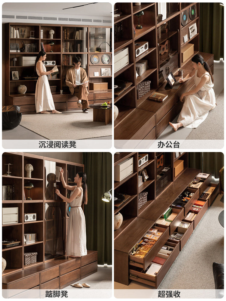 实木组合书房简约储物柜收纳柜展示柜卡座书柜