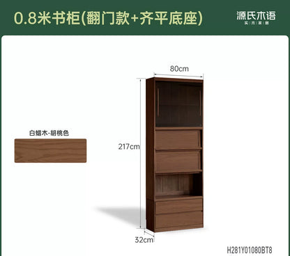 实木书柜一体整墙书房橡木卡座储物柜胡桃色落地书架