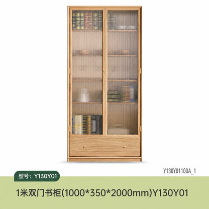 实木组合书柜现代简约白蜡木书架背景墙书橱书房落地柜子