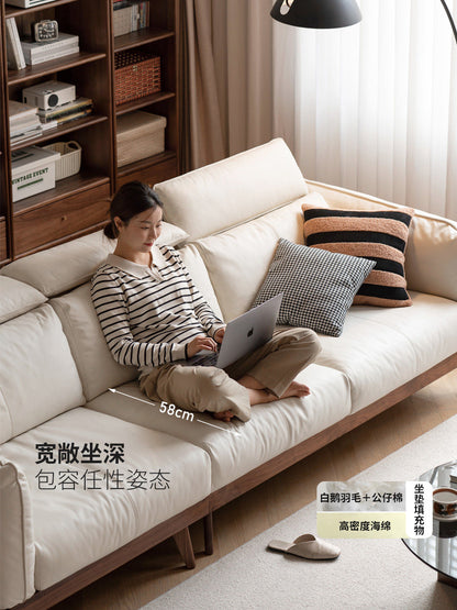 实木沙发新中式客厅黑胡桃鲸韵直排沙发黑标真皮沙发
