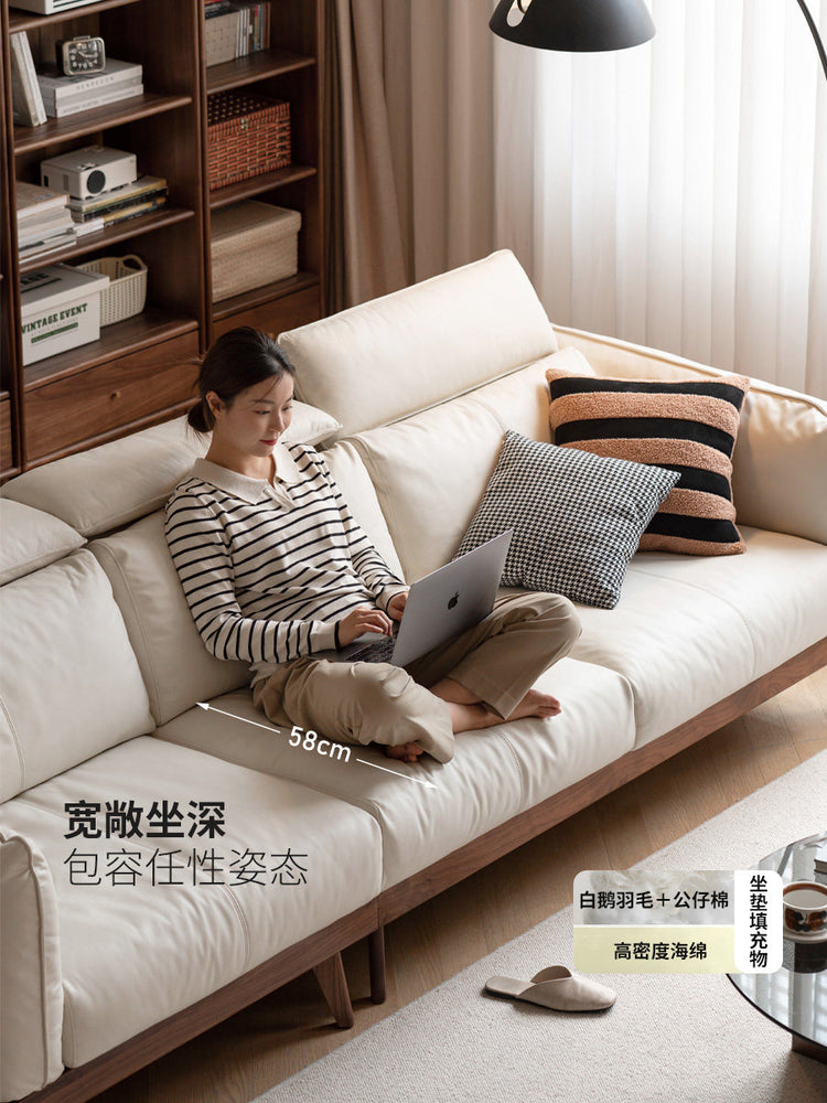 实木沙发新中式客厅黑胡桃鲸韵直排沙发黑标真皮沙发