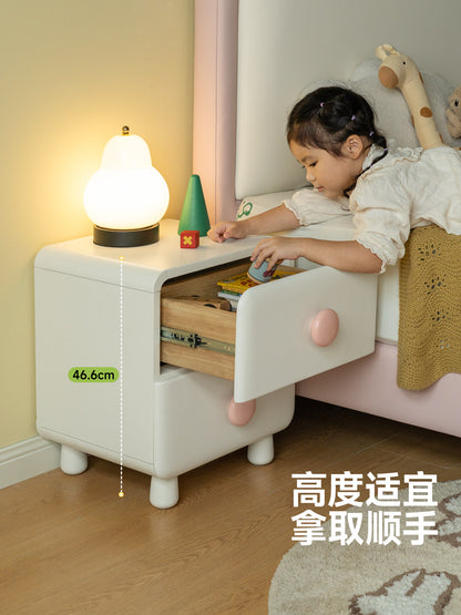实木儿童床头柜白色奶油风卧室床边柜创意玩具收纳储物柜