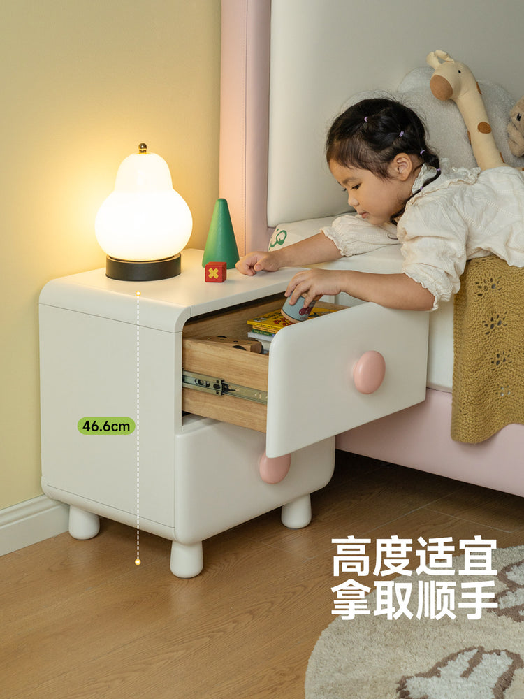 实木儿童床头柜白色奶油风卧室床边柜创意玩具收纳储物柜