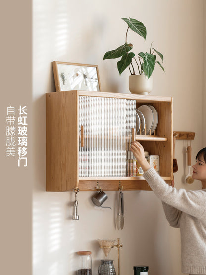 实木吊柜壁挂餐边柜日式简约储物柜橡木橱柜餐厅壁橱
