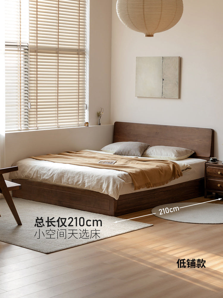 实木床现代简约储物床黑胡桃木双人床卧室大容量箱体床