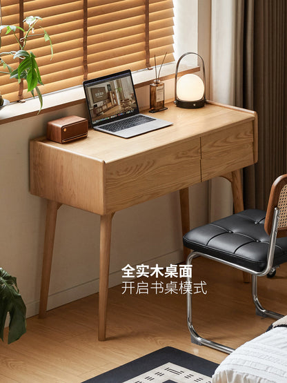 实木梳妆台现代简约卧室靠墙书桌白蜡木多功能化妆桌
