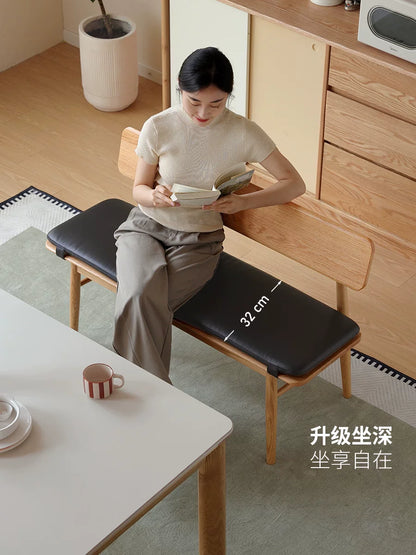 实木长条凳餐厅现代简约软包靠背椅橡木长椅休闲椅子