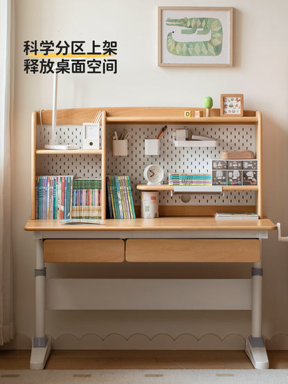 实木儿童学习桌大桌面手摇升降桌小学生书桌写字桌