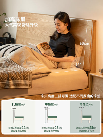 实木床现代简约大板床卧室白蜡木双人床胡桃色齐边床