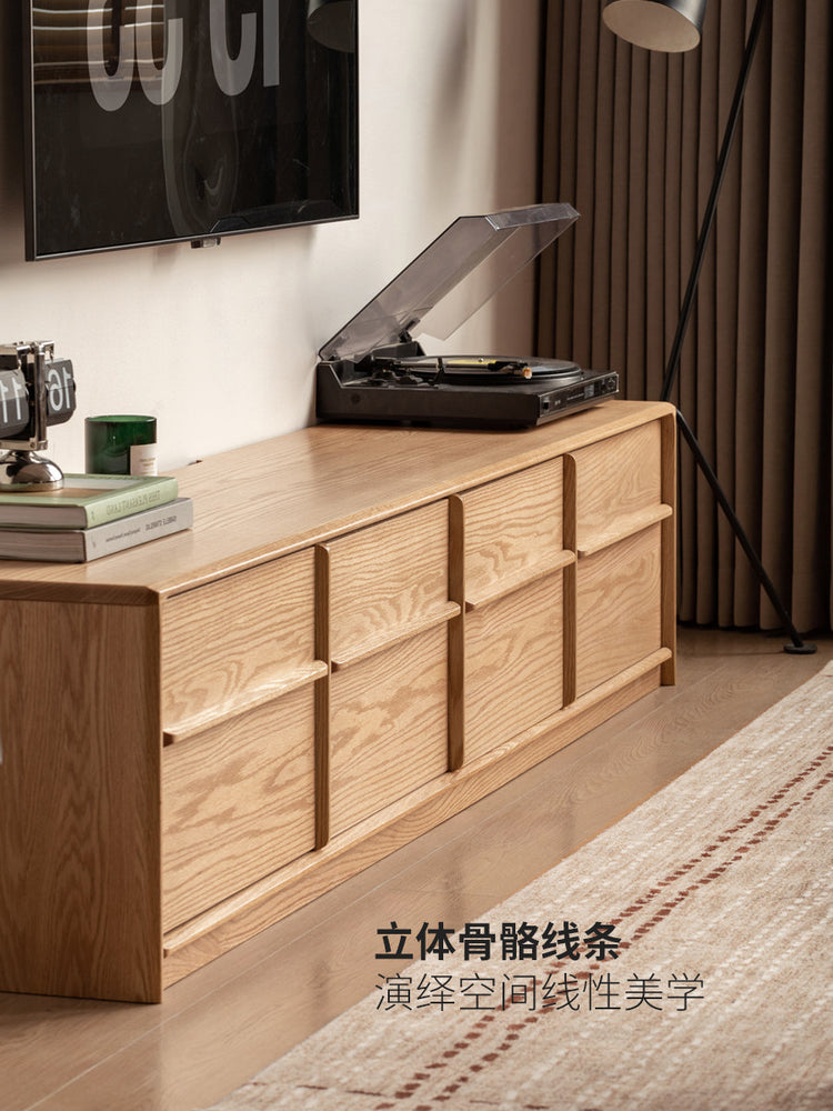 实木电视柜客厅现代简约落地收纳柜橡木骨骼线地柜