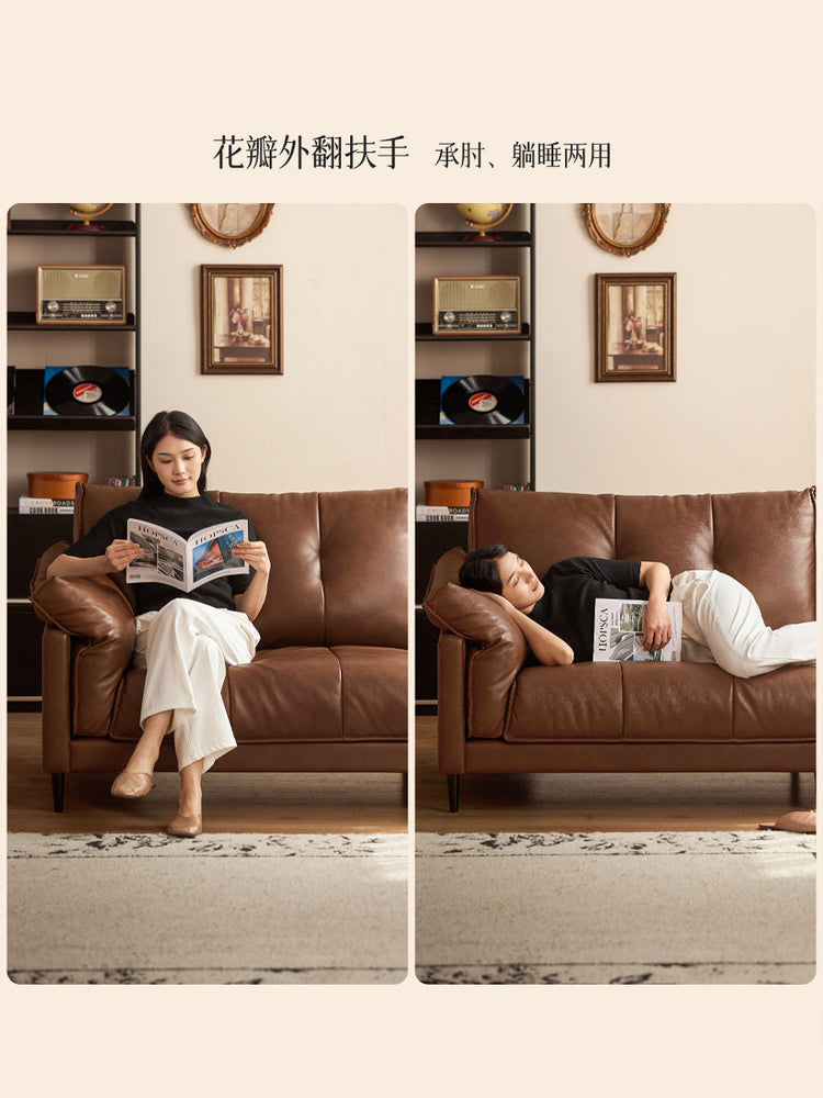 真皮沙发美式复古三人位客厅小户型高靠背直排沙发
