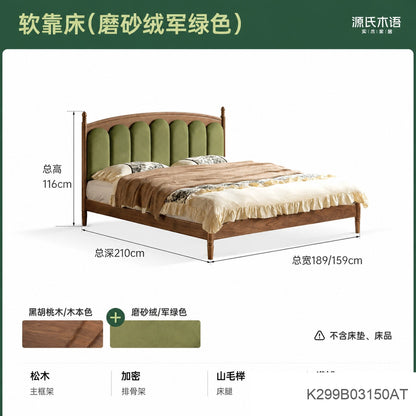实木床法式真皮床卧室复古黑胡桃木软靠床中古风大床