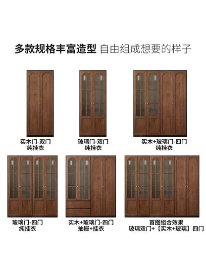 实木衣柜法式复古衣橱卧室黑胡桃木储物柜开门收纳柜