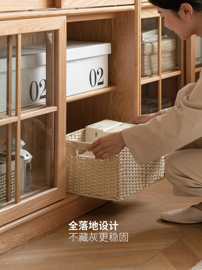 实木书柜落地自由组合带门书架移门展示柜靠墙推拉门书橱