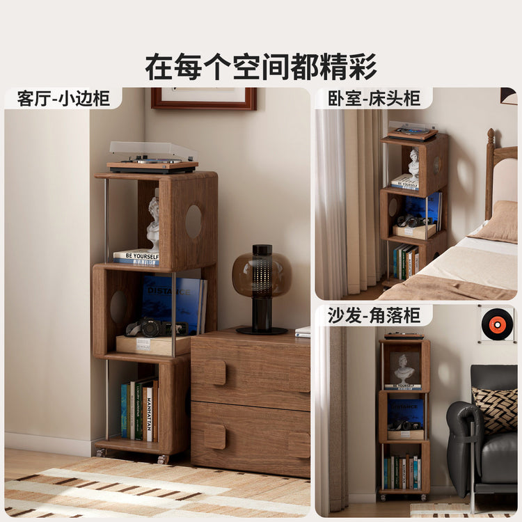 实木书架书房黑胡桃木收纳架移动展示柜小户型角落书柜