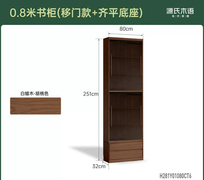 实木书柜一体整墙书房橡木卡座储物柜胡桃色落地书架