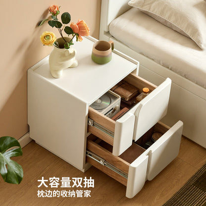 实木床头柜现代简约储物柜卧室白色双抽柜子奶油风收纳柜