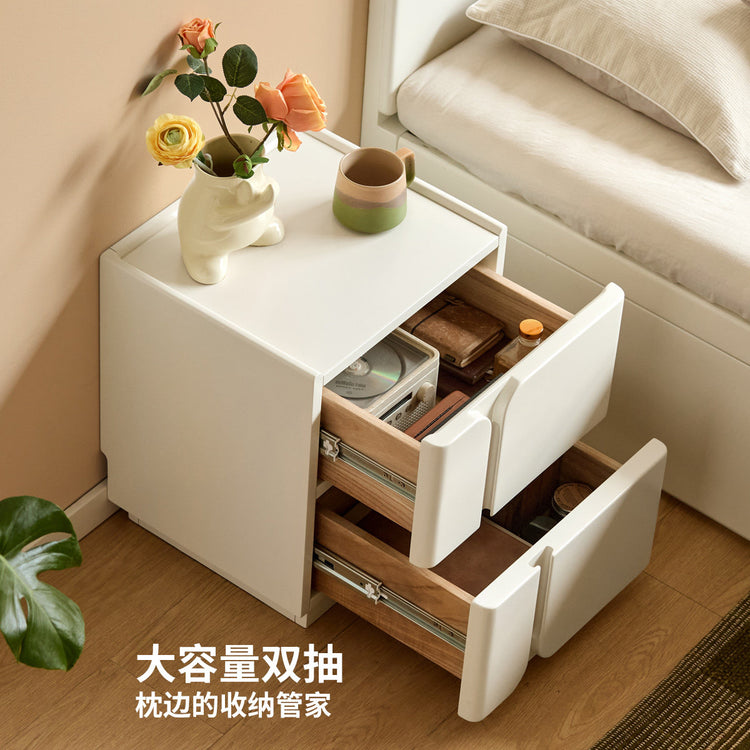 实木床头柜现代简约储物柜卧室白色双抽柜子奶油风收纳柜