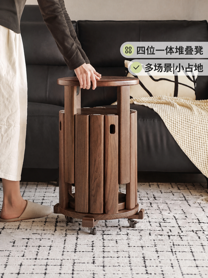 实木叠叠凳餐厅黑胡桃木组合圆凳餐凳叠放凳凳子板凳