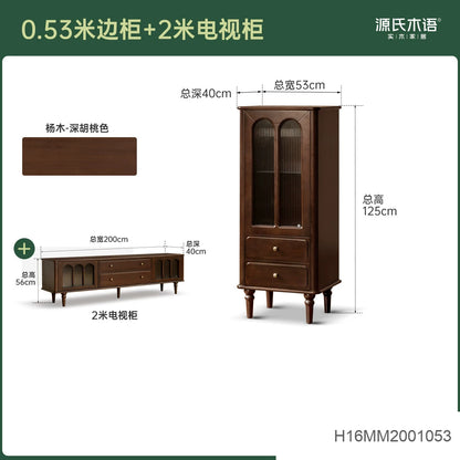 实木边柜电视柜组合美式复古展示柜客厅靠墙收纳立柜