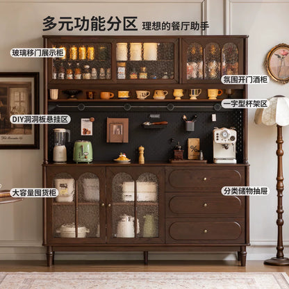 实木餐边柜法式复古餐厅置物柜储物柜胡桃色茶水柜子