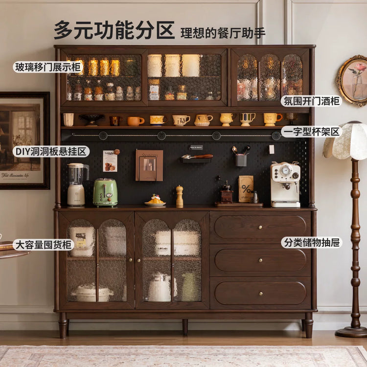 实木餐边柜法式复古餐厅置物柜储物柜胡桃色茶水柜子