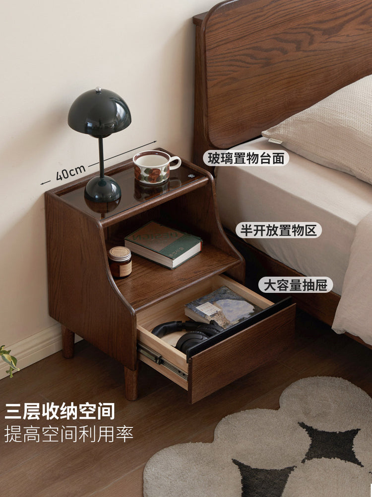 实木床头柜现代简约收纳柜卧室床边小柜子橡木储物柜
