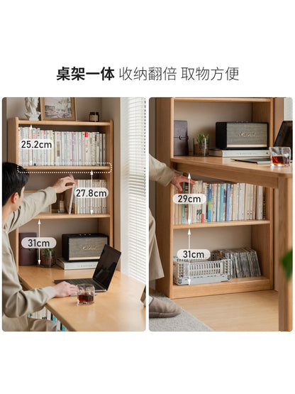 实木书桌书架一体简约小户型书房简易办公桌学生电脑桌