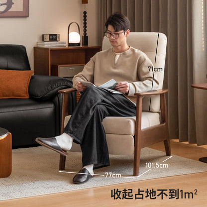 实木沙发椅客厅多功能橡木单人椅小户型猫抓布躺椅