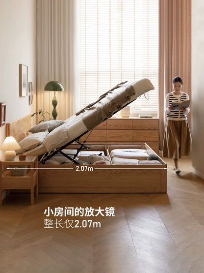 实木床现代简约橡木箱体床小户型储物床收纳床气压高箱床
