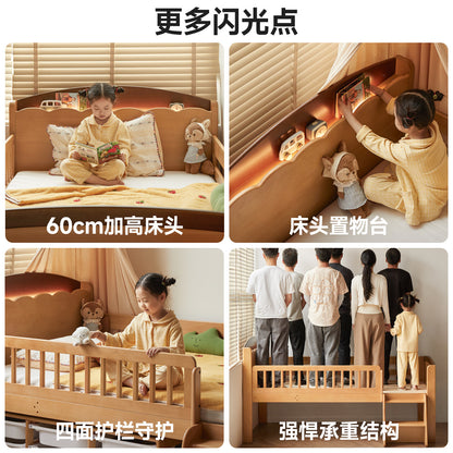 实木儿童床带护栏半高床小户型储物床男孩女孩夜灯单人床