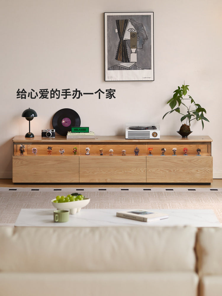 实木电视柜客厅现代简约收纳储物地柜落地带灯手办展示柜