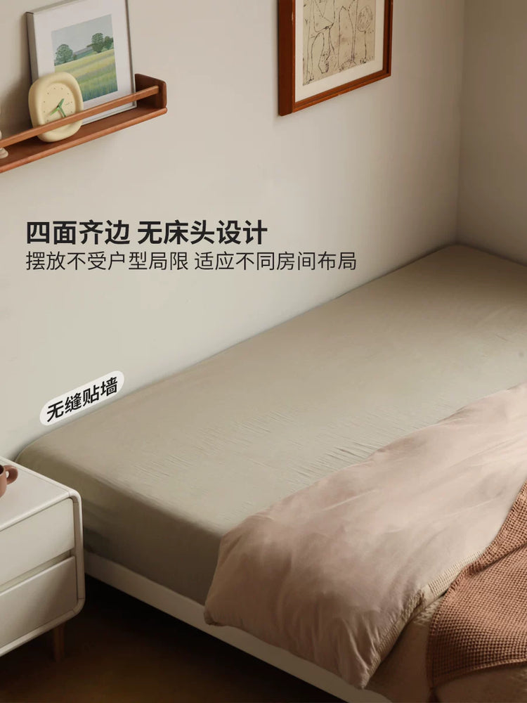实木床白色无床头榻榻米卧室齐边悬浮床简约小户型双人床
