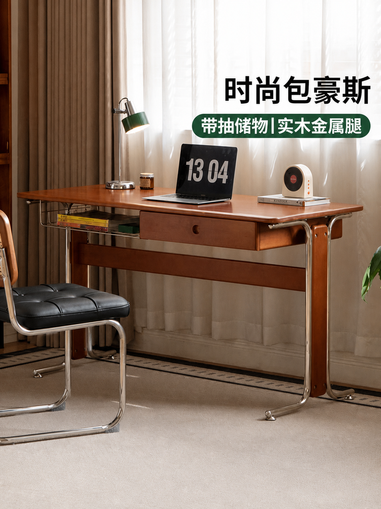 实木书桌书房包豪斯办公桌小户型化妆桌带抽电脑桌