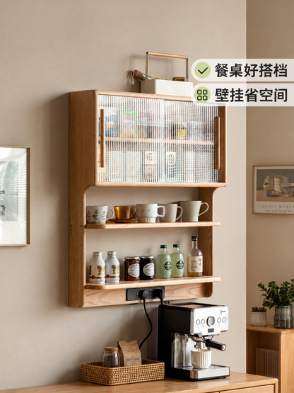 实木悬浮柜壁挂餐边柜餐桌一体小户型吊柜挂墙储物柜