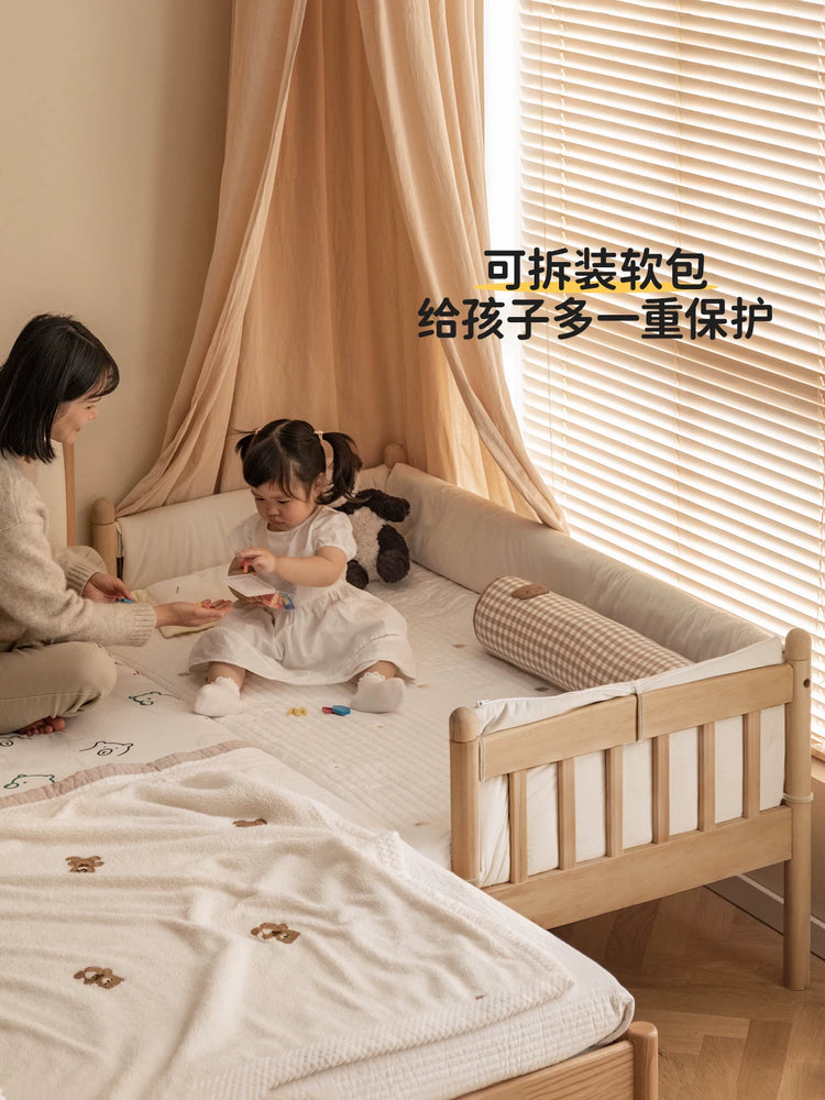 实木儿童床男孩带护栏拼接床大床加宽床简约女孩单人床