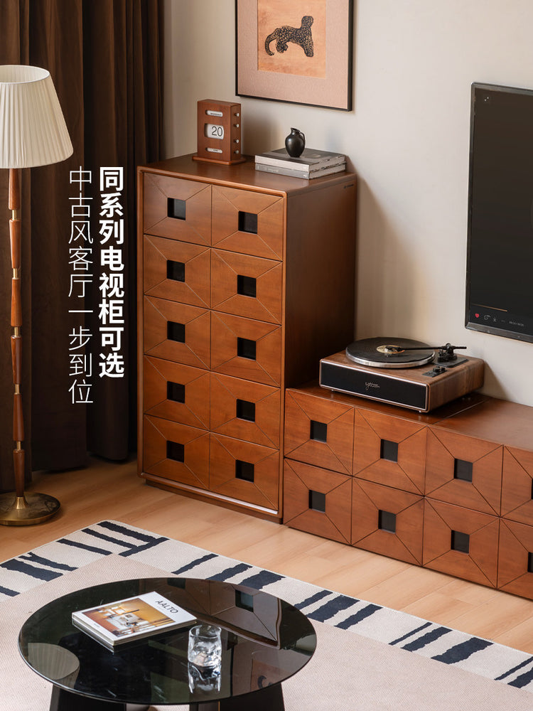 实木斗柜卧室床尾抽屉柜中古风五边柜九边柜储物柜