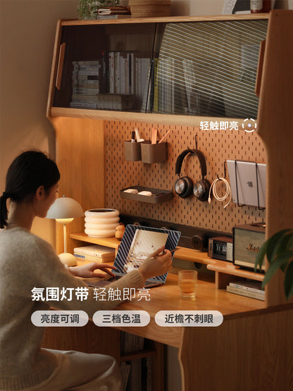 实木电脑桌书桌书架一体桌小户型卧室学习桌办公桌