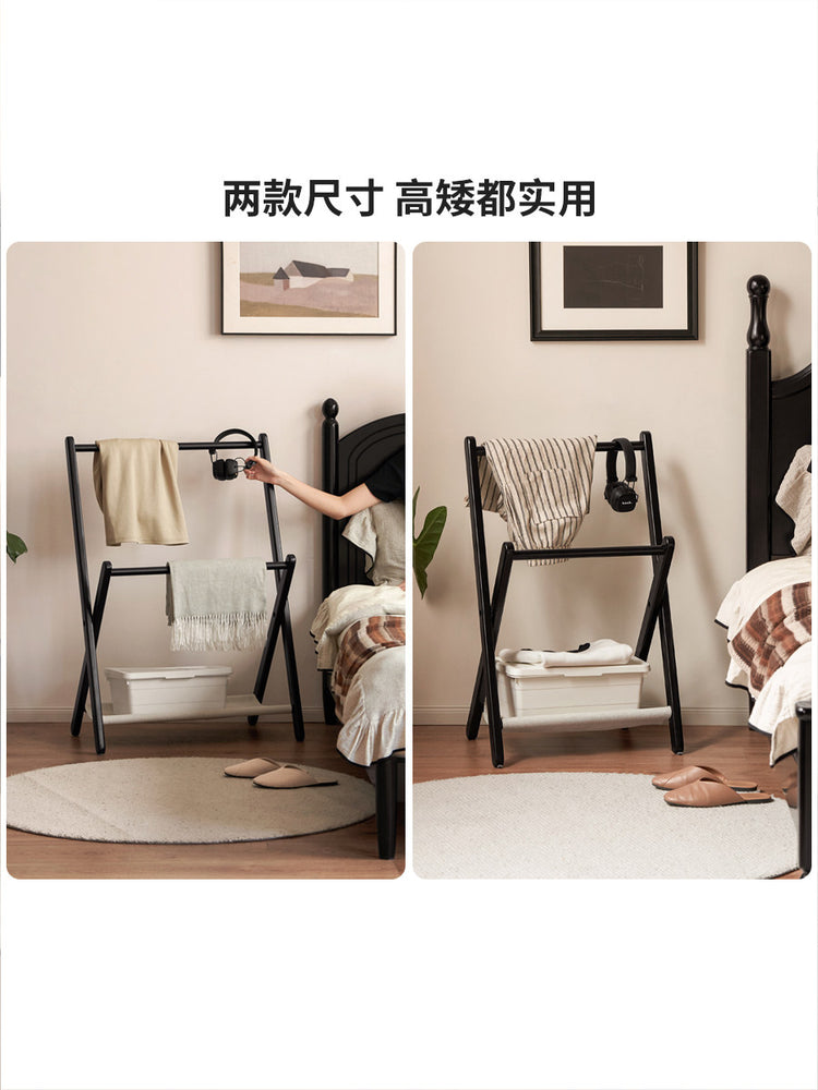 实木挂衣架现代简约卧室黑色衣帽架折叠置物架