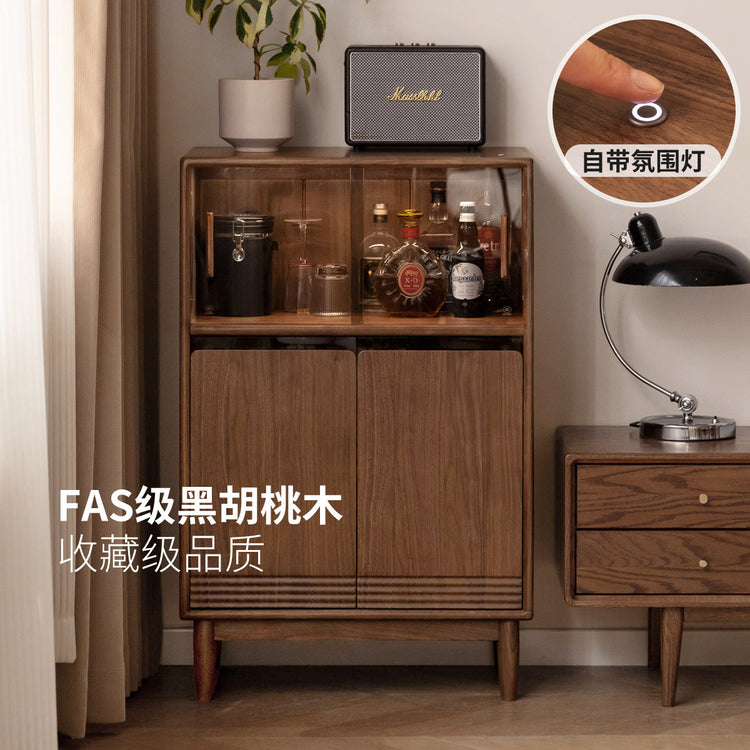 实木边柜现代简约电视柜展示柜客厅储物柜黑胡桃木书柜