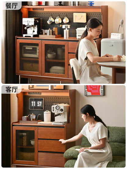 实木餐边柜小户型餐厅中古置物柜原木收纳柜复古橱柜