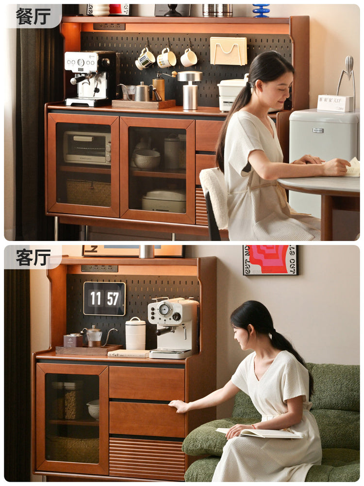 实木餐边柜小户型餐厅中古置物柜原木收纳柜复古橱柜