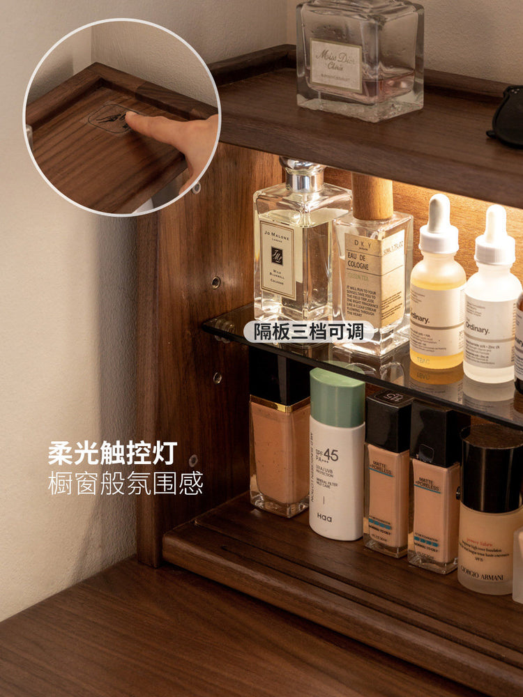 实木化妆桌卧室黑胡桃木伸缩梳妆台斗柜一体简约梳妆柜子