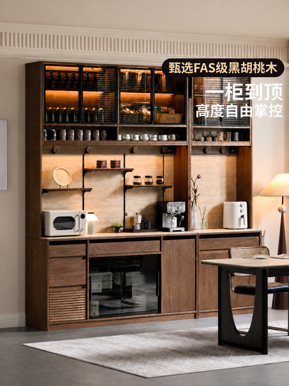 实木餐边柜黑胡桃木一体靠墙酒柜黑标茶水柜