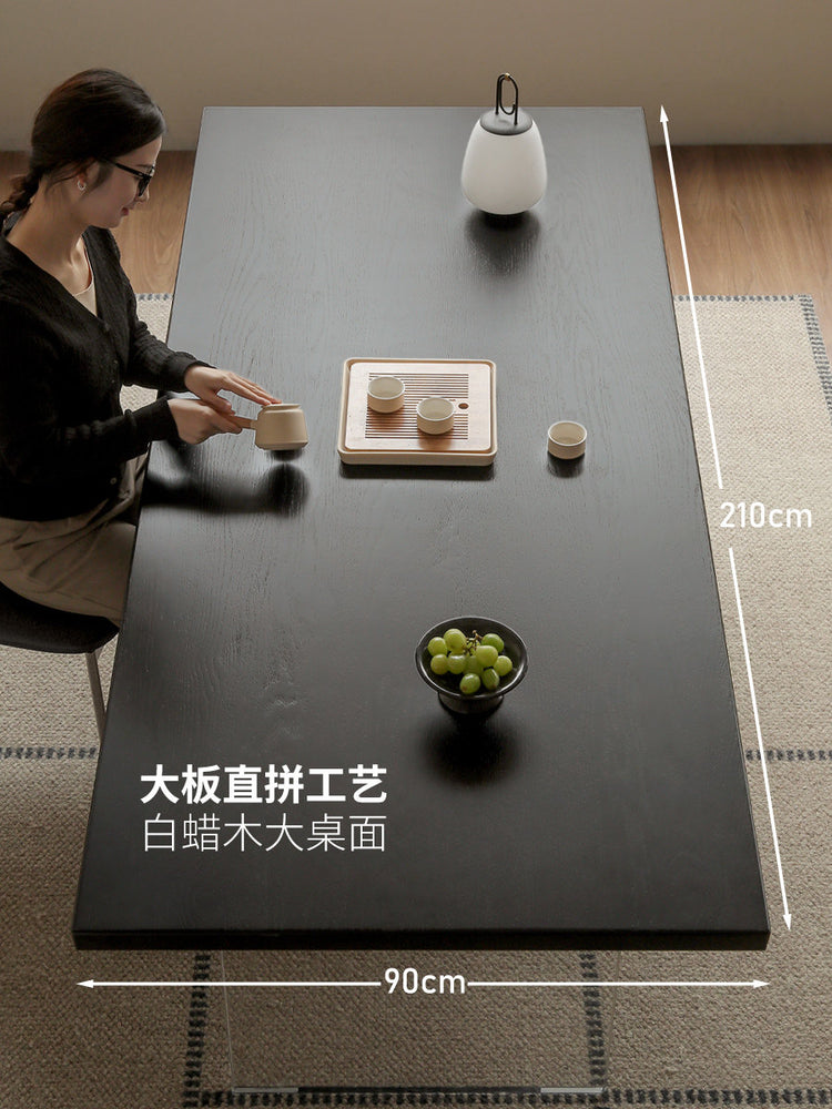 实木餐桌椅组合亚克力悬浮大桌子侘寂风黑色饭桌轻奢餐台