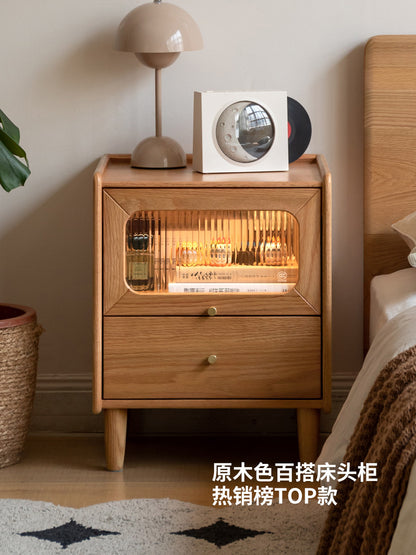 实木储物柜现代简约床边柜子卧室原木色床头柜合集
