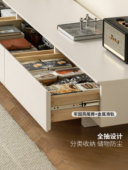 实木电视柜现代简约客厅落地可伸缩地台白色地柜矮柜