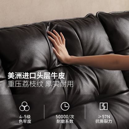 真皮沙发床意式轻奢黑色多功能伸缩床客厅大黑熊电动沙发