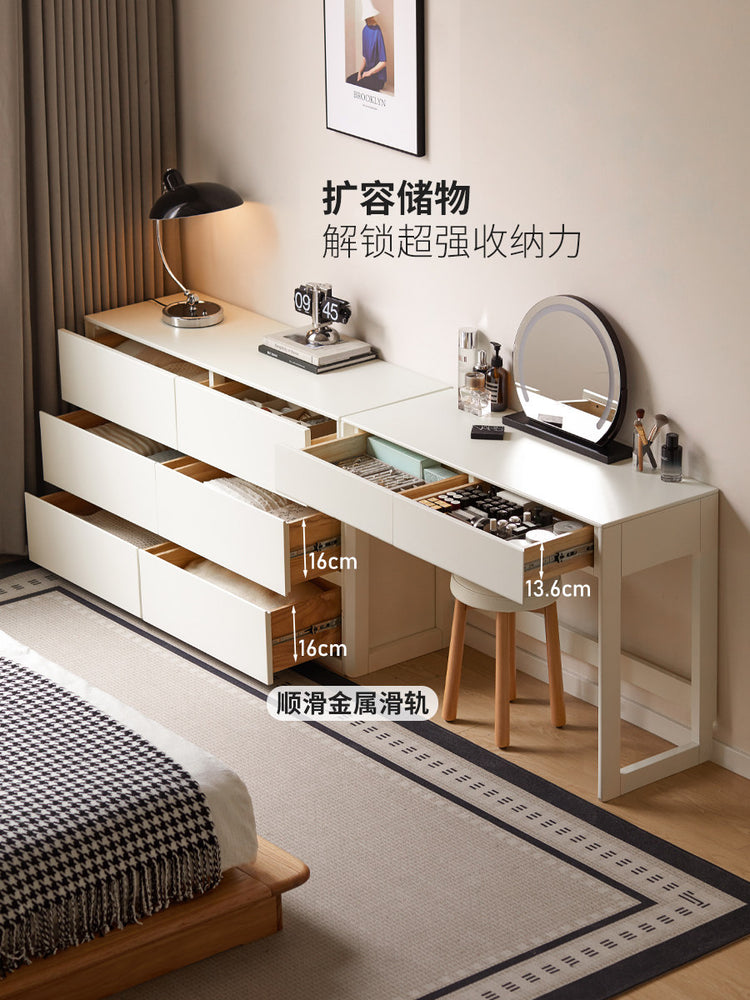 实木化妆桌卧室白色化妆台奶油风书桌斗柜梳妆台一体