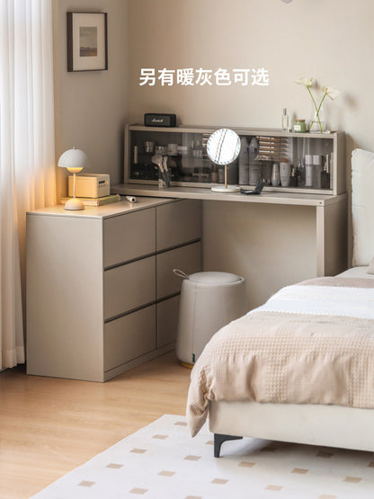 全实木化妆桌白色奶油风伸缩梳妆台斗柜一体收纳柜化妆台